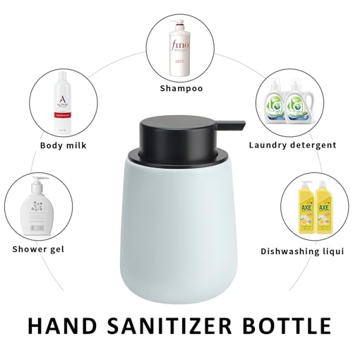 Soap Dispenser Ceramic with Easy-to-Press Pump Hand Lotion Liquid Dispenser for Shampoo Bathroom Kitchen 12 oz - color: Lightblue