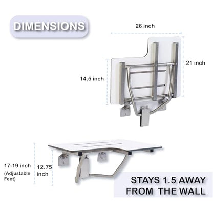 Folding Shower Chair for Elderly and Disabled | ADA Folding Shower Seat Wall Mounted Holds up to 600 lbs | Phenolic Resin Shower Chair for Inside Shower 304 Stainless Steel | 26”x21” Right Hand - size: 26" Right Hand