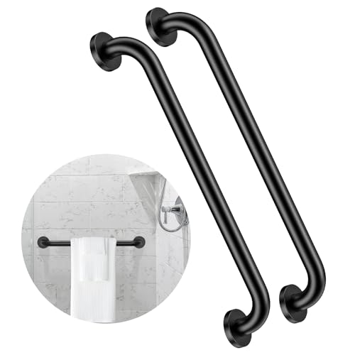 2 Pack 24 Inch Matte Black Shower Grab Bar - 1.5" Diameter, ZUEXT Stainless Steel Bathroom Grab Bar Handle, Bath Balance Bar,Safety Hand Rail Support, Handicap Injury Elderly Senior Assist Bath Handle - color: Matte Black, size: 24 Inch