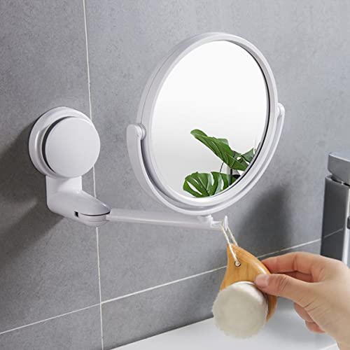 Beauty Wall- Angle Style Cosmetic Cup and Hotel with for Mirror, Adjustable Wall- Mounted Mounted Swivel Punch- Suction Degree Small Wall Hanging Makeup Mirror Folding - color: White