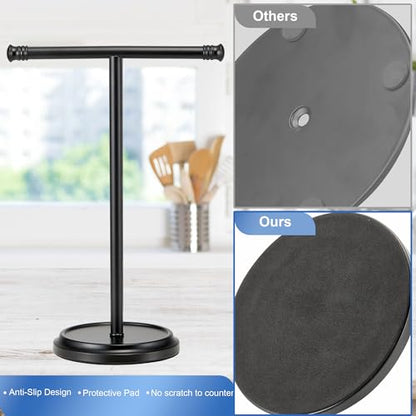 Hand Towel Holder Stand, Free Standing Towel Rack Stand with Stainless Steel Base, Rust-Proof Towel Bar for Bathroom Kitchen Countertop (Black) - color: Black