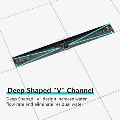 Neodrain 32" Matte Black Linear Shower Drain,2-in-1 Flat& Tile Insert Cover | 304 Stainless Steel,Fast Drainage, Durable,Rectangle Shower Floor Drain with Adjustable Feet,Hair Strainer,Fits Bathrooms - color: Matte Black, size: 32 In