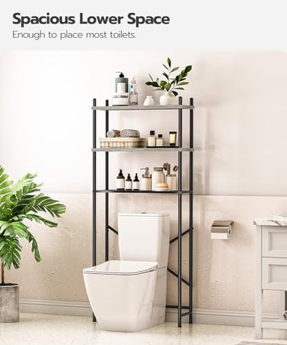 HOOBRO Over the Toilet Storage, 3-Tier Over Toilet Bathroom Organizer, Freestanding Above Toilet Shelf with Adjustable Feet, Space Saving, Easy Assembly, Greige and Black BG63TS01 - color: Greige + Black
