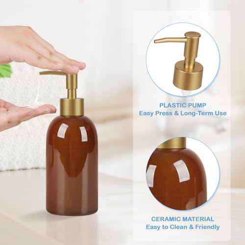 Natheeph 14OZ Ceramic Soap Dispenser Can Fill Liquid for Bathroom, Kitchen | Refillable Hand Soap Dish Soap,Detergent for Kitchen, Bathroom, Soap Pump Dispenser Bottle, Ceramic (Amber) - color: Brown