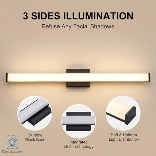URSOLA 36" Modern LED Bathroom Light Fixtures, Matte Black 3CCT Dimmable Bathroom Vanity Light Over Mirror, Bathroom Vanity Bath Bar Lights with Double Layer Acrylic Shade - color: Matte Black, size: 36inch