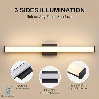 URSOLA 36" Modern LED Bathroom Light Fixtures, Matte Black 3CCT Dimmable Bathroom Vanity Light Over Mirror, Bathroom Vanity Bath Bar Lights with Double Layer Acrylic Shade - color: Matte Black, size: 36inch