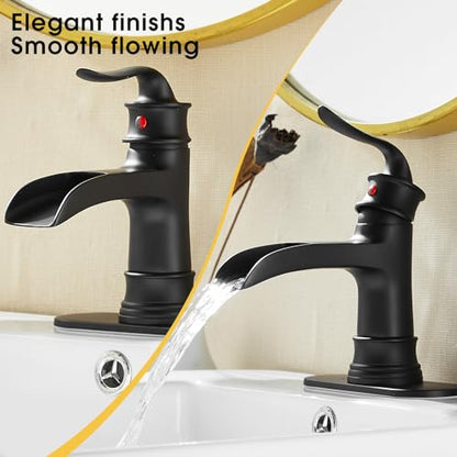 Waterfall Faucet Bathroom Faucet Single Handle One Hole Matte Black Finish Large Spout Lavatory Faucets (Matte Black) - color: Standard - Matte Black - Single
