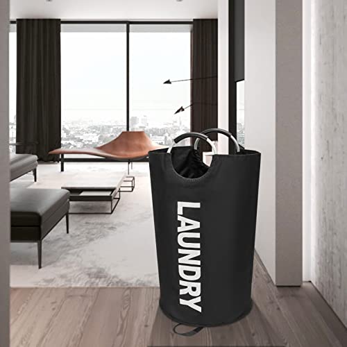 Maxsilan 125L X-Large Laundry Basket Bag, Collapsible Tall Hamper, Black | Freestanding tall laundry bag & foldable washing basket. Extra large clothes storage bin with durable sturdy handles - color: Black, size: 125L