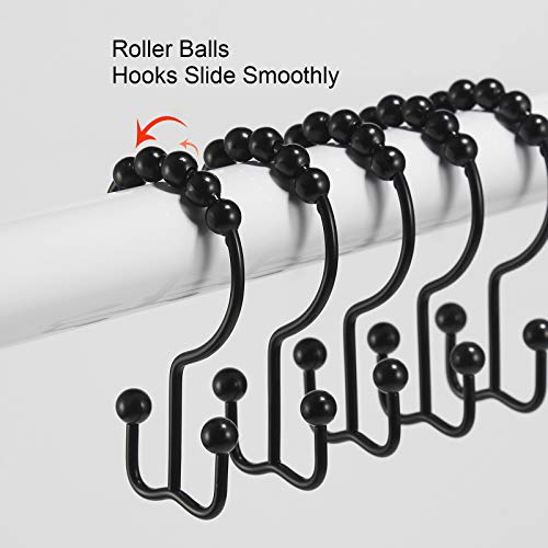 Shower Curtain Hooks, Goowin Shower Curtain Rings, Stainless Steel Black Shower Curtain Hooks, Shower Curtain Rings Rust Proof, Free Sliding Double Shower Hooks for Shower Curtain & Liners (Black) - color: Black