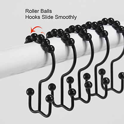 Shower Curtain Hooks, Goowin Shower Curtain Rings, Stainless Steel Black Shower Curtain Hooks, Shower Curtain Rings Rust Proof, Free Sliding Double Shower Hooks for Shower Curtain & Liners (Black) - color: Black