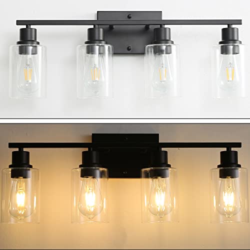 Bathroom Vanity Light Fixtures, 4-Light Matte Black Bathroom Lights, Wall Sconces with Clear Glass Shade for Hallway Farmhouse Bedroom Living Room - color: Black 4-Light