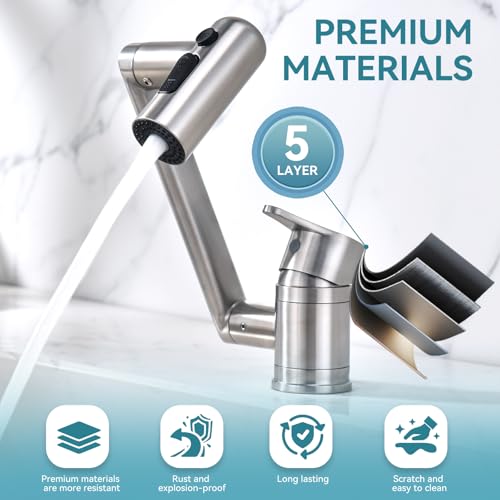 1080°Rotatable Bathroom Vanity Faucet 1 Hole, Height Adjustable Single Handle Sink Faucet Bathroom with 3 Water Outlet Modes - color: Nickel-2