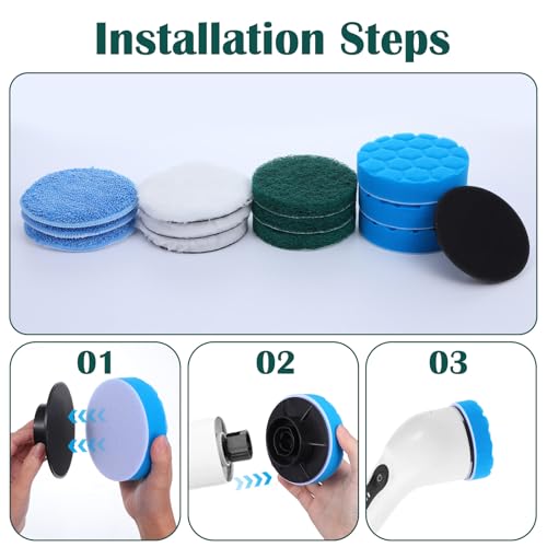 12Pcs Brush Heads Set, Cordless Electric Spin Scrubber Replaceable Brush Heads, Cordless Buffing Bonnet Pad for Household Cleaning Brushes, Bathroom, Floor, Tile, Car