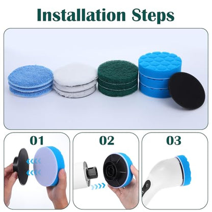 12Pcs Brush Heads Set, Cordless Electric Spin Scrubber Replaceable Brush Heads, Cordless Buffing Bonnet Pad for Household Cleaning Brushes, Bathroom, Floor, Tile, Car