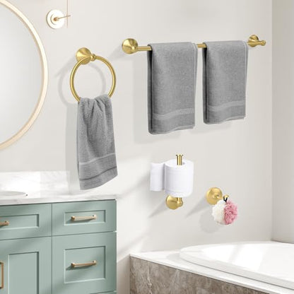 4 Piece Antique Bathroom Hardware Accessories Set Brushed Gold,24 Inch Towel Bar Set,Towel Rack Set,Bathroom Towel Holder Set - color: Brushed Gold