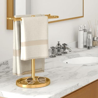 Bethom Bathroom Hand Towel Holder Stand Gold, S-Shape Kitchen Towel Rack | Stainless Steel Countertop Towel Standing Bar, Holds 2 Hand Towels - color: Gold