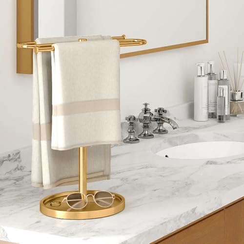 Bethom Bathroom Hand Towel Holder Stand Gold, S-Shape Kitchen Towel Rack | Stainless Steel Countertop Towel Standing Bar, Holds 2 Hand Towels - color: Gold