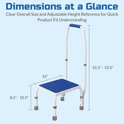 Platinum Health AdjustaStep BARIATRIC Deluxe Step Stool/Footstool with Handle/Handrail, Height Adjustable. 2 Products in 1. Modern White/Blue Design. Padded Non-Slip Handle. 750lb Capacity. - size: 750 lb. Capacity - 1 Step