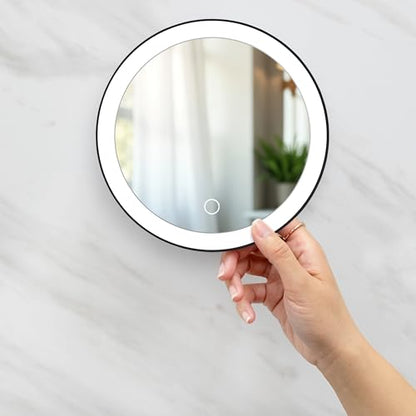 Zadro Zado 8.25-Inch x 6.9-Inch Round LED Lighted Wall Mounted Suction Cup Makeup Mirror with 10X Magnification and Touch Controls (Black) - color: Black