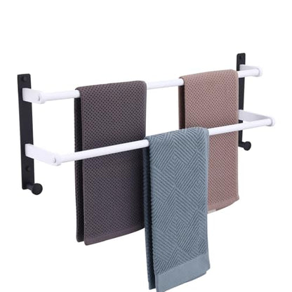 24-Inch Double Towel Bar with Hooks, Stainless Steel Towel Rod - Bathroom Wall Mounted Towel Hanger, White & Black - color: Black & White, size: 24-Inch