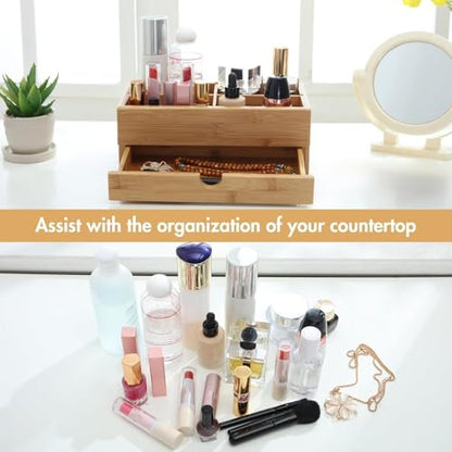 GOBAM Makeup Storage Drawer Organizer Bamboo Wood Cosmetic Display Box, Large Capacity Bathroom Beauty Countertop Organizer, Great for Bathroom Dresser - size: X-Large