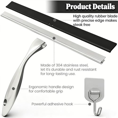 Stainless Steel Squeegee for Streak-Free Cleaning – Perfect for Shower Doors, Bathroom Tiles, Windows & Auto Glass (Silver) - color: Silver
