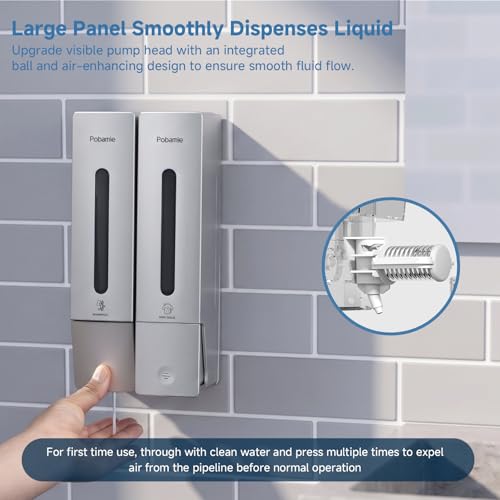 Shampoo Dispenser for Shower - Shower Soap Dispenser Wall Mounted No Drill - Shampoo Body Wash Dispenser 2 Chamber - Easy Install for Bathroom Hotel Silver 800ml - color: Silver 2