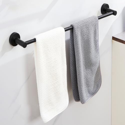 Towel Bar, Adjustable 15inch - 25.5inch Towel Rack, Self Adhesive Wall Mounted for Bathroom Kitchen Hand Towel Holder Cloths Hanger 304 Stainless Steel Organizer Single Bar (1PCS, Matte Black)