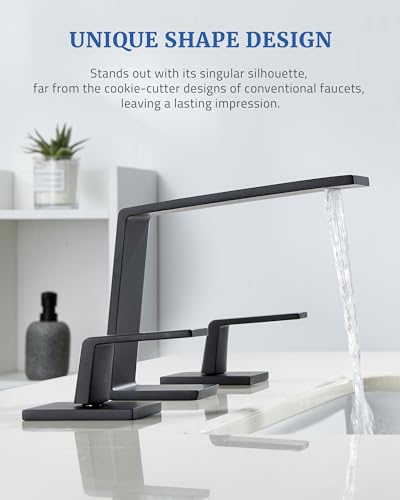 8 Inch Waterfall Bathroom Faucet, 3 Hole Bathroom Sink Faucet with Drain | 304 Stainless Steel, Widespread Vanity Faucets, Anti-Rust, for Modern Bathroom, Guest Suite, RV, Farmhouse, w/ Supply Lines