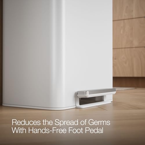 Kohler 20956-STW 11 Gallon Dual Compartment Trash Can, Quiet-Close Lid, Trash Can with Soft-Close and Foot Pedal, Stainless and White - color: White Stainless Steel, size: 11 Gallon - Dual Compartment