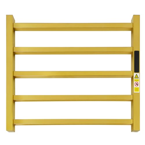 WMHYLYH Luxury 5 Bar Towel Warmer Rack for Bathroom, Wall Mounted Electric Heated Towel Rack with Timer & Fahrenheit Temperature Control, Stainless Steel Towel Heater for Bathroom(Brushed Gold) - size: 5 Bars