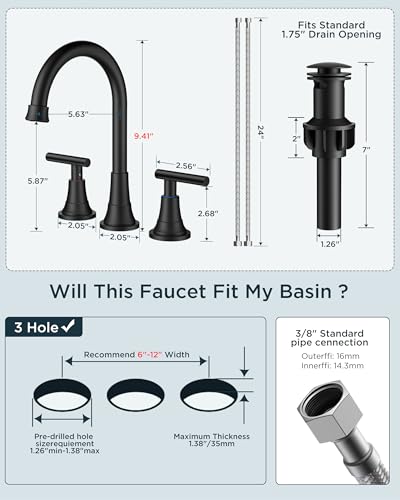 FORIOUS 8Inch Widespread Brushed Nickel and Black Bathroom Faucet 3 Holes | 8 Inch Widespread Bathroom Faucet 3 hole Vanity and 4 Inch Bathroom Faucet Centerset 2 Hole for B2B Commercial, Spare Aerator - color: Black&Stainless Steel, style: Modern