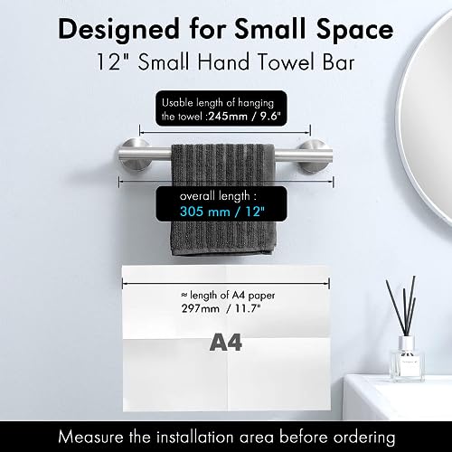 KES 9.6 Inches Hand Towel Bar Bathroom Towel Holder Kitchen Dish Cloth Hanger SUS304 Stainless Steel RUSTPROOF Wall Mount Brushed Steel, Total Length 12 Inch, A2000S30-2 - color: Brushed Grey, size: 12 Inch