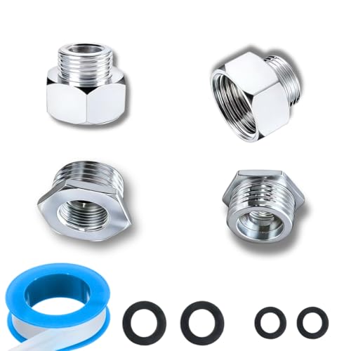 3/8 to 1/2 & 1/2 to 3/8 Faucet Adapter Set, 4 Pack G 1/2 and 3/8 Compression Thread, Nickel Plated Brass Plumbing Reducer Fittings