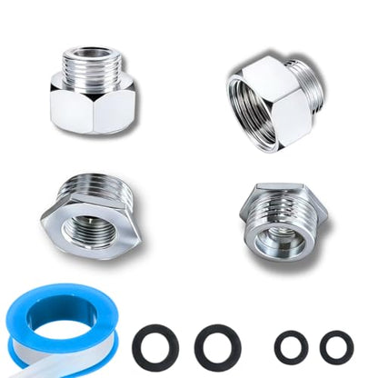 3/8 to 1/2 & 1/2 to 3/8 Faucet Adapter Set, 4 Pack G 1/2 and 3/8 Compression Thread, Nickel Plated Brass Plumbing Reducer Fittings
