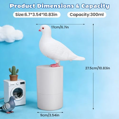 Automatic Foaming Pigeon Soap Dispenser, White Dove Design, 300ml, ABS | Refillable Foam Dispenser for Kitchen, Bathroom, Hall