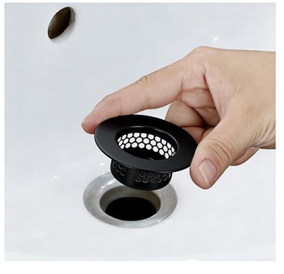 2Pcs Polished Silver Shiny Drain Strainer - Fits 1.25"-1.60" Hole | Stainless Steel Hair Catcher for Bathroom/Bathtub/Laundry/RV Sink - color: Black