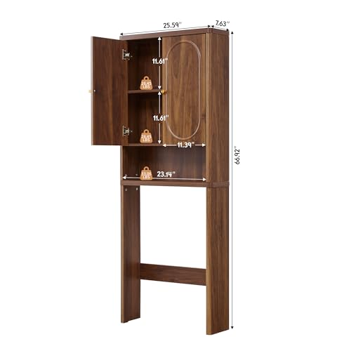 ORRD Fluted Over The Toilet Storage Cabinet, Bathroom Toilet Storage Cabinet with Door, Wood Curved Over The Toilet Space Saver Cabinets for Restroom Bathroom, Walnut