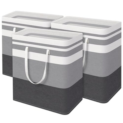 BlissTotes 3-Pack Laundry Basket, Collapsible Laundry Hamper, Grey, 125L | Laundry Clothes Hamper, Hampers for Bedroom, Freestanding Hamper with Handles, Clothes Laundry Basket - color: Grey, size: 125L