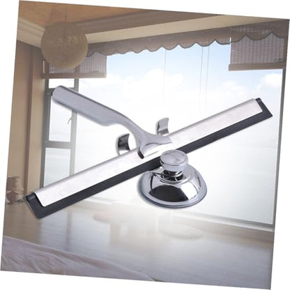 Stainless Steel Glass Squeegee with Zinc Alloy Holder and Flexible Rubber Blade Wall-Mounted Suction Cup Installation Multi-Purpose Window Wiper for Bathroom Car Kitchen and