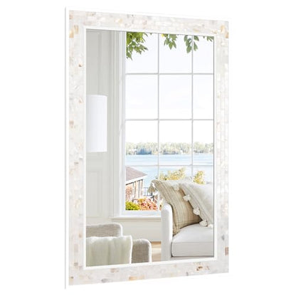 White Bathroom Mirrors for Wall 26x40 Inch | Mosaic Frame Rectangle Mirror with Tempered Glass for Bathroom, Bedroom or Entryway - size: 40"L x 26"W