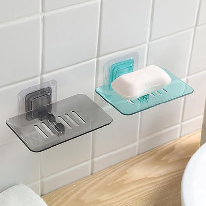 Wall Mounted Hollow Design, Waterproof Soap Stand Holder with Adhesive Sticker No-Drilling Soap Holder Ideal for Kitchen, Bathroom (White, 13.5x8.7cm) - color: White