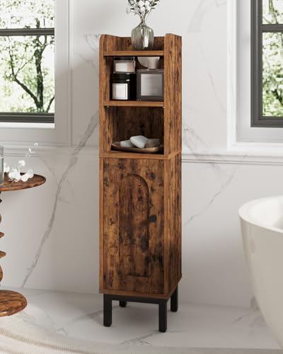 Hzuaneri Bathroom Storage Cabinet, Small Corner Floor Cabinet | Narrow Toilet Paper Holder, Bathroom Organizer with Adjustable Shelf, 2 Doors, for Small Spaces, Rustic Brown BC08201X - color: Rustic Brown, size: 7.9"D x 7.9"W x 32.7"H
