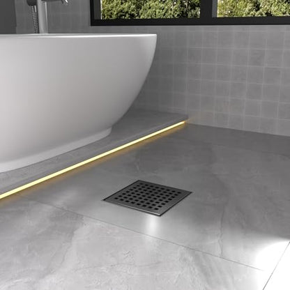 4 Inch Matte Black Square Shower Drain with Removable Grate | AISI 304 Stainless Steel Shower Drain, Floor Drain with Hair Catcher & ABS Flange, Fits Bathroom & Balcony etc - color: Matte Black, size: 4 in