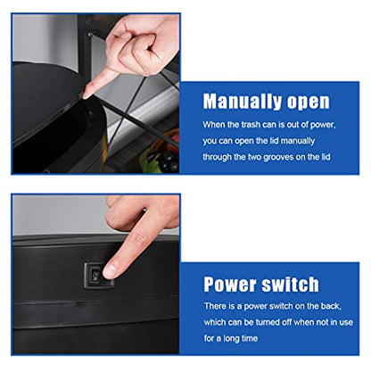 13 Gallon 50 Liter Garbage Can Kitchen Trash Can with Lid Automatic Sensor Touch Free Stainless Steel Waste Bin for Bathroom Bedroom Home Office,Black - color: Black, style: Stainless Steel