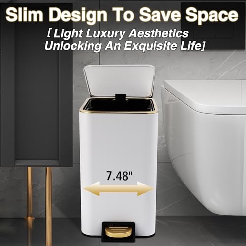 XLHOMO White Bathroom Accessories Set 8 Piece White and Gold Bathroom Set, Bathroom Sets with Stainless Steel Trash Can,Toilet Brush,Toothbrush Set,Soap Dispenser - size: White, style: Bath Set