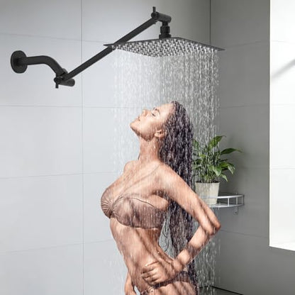 All-Metal Shower Extension Arm, G1/2" Universal/Adjustable, 11-Inch, Black | Brass Flexible Shower Head Extender Height/Angle Adjusted, Stainless Steel Pipe Extending with Lock Joint for Rain Showerhead - color: Matte Black, size: 11 Inch