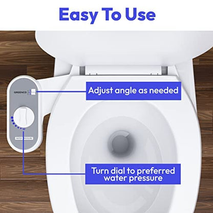 Greenco Toilet Bidet Attachment - Universal Fit, Easy Installation, Adjustable Brackets and Water Pressure, Durable Non-Electric Fresh Water Spray Bidet for Toilet Seat (17 x 3.4 x 9.5 inches)