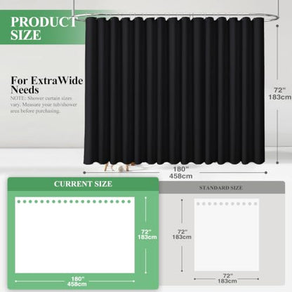 Extra Wide 3 in 1 Waffle Shower Curtain and Liner Set 180x72 Black | 180 Inch Wide, Waterproof Clear PEVA Liner, 256GSM Heavy Duty Fabric, Hotel Luxury Shower Curtains for Bathroom, 32 Hooks - color: A Black, size: 180"W x 72"L (Pack of 1)
