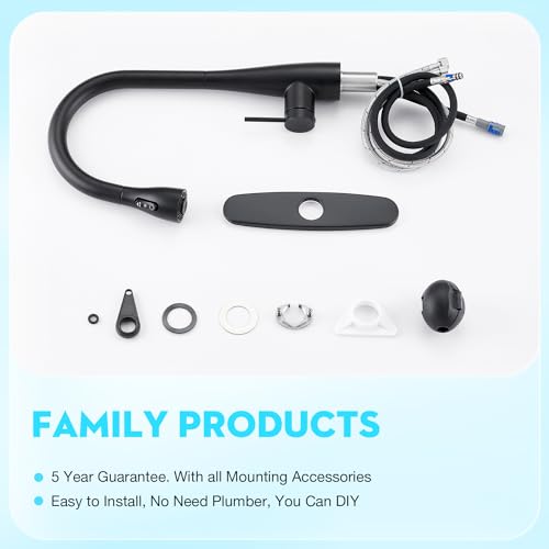CREA Black Kitchen Faucet, Pull Down Black Kitchen Faucets with Sprayer 3 Modes, Uitility Laundry Faucets Single Hole Bar Sink Faucet 360° Swivel High Arc RV Stainless Steel Faucet, Matte Black - color: Black, style: elliptical